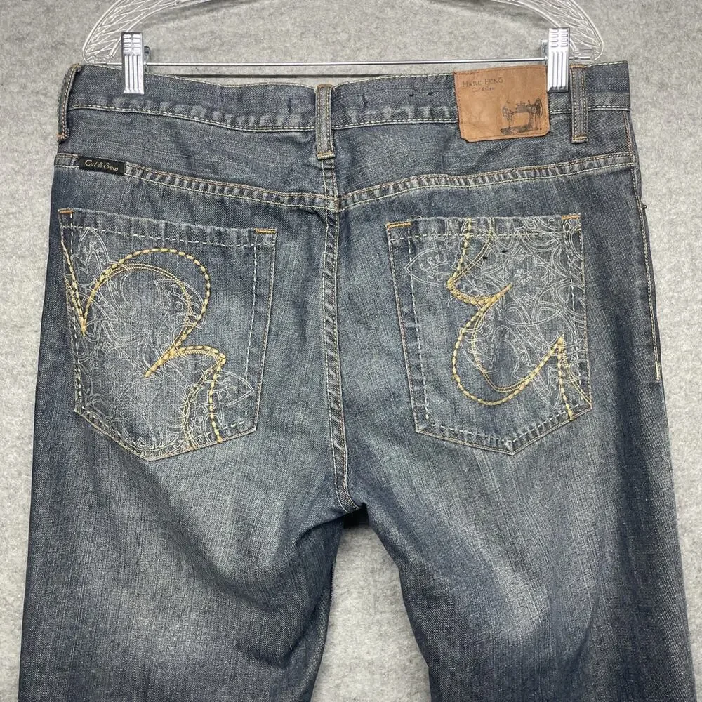 Marc Ecko Jeans Mens Boot Cut Fits 36x27 Med Wash Faded Cowboy Baggy Y2K Cut Sew